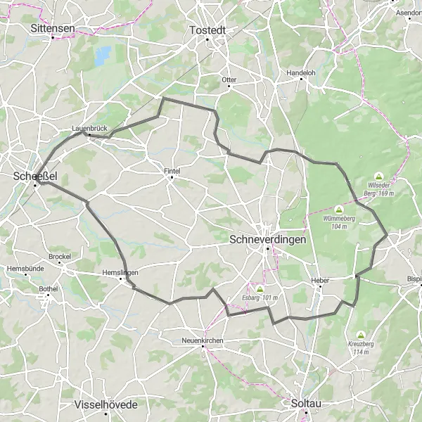 Karten-Miniaturansicht der Radinspiration "Radtour durch Lauenbrück und Niederhaverbeck" in Lüneburg, Germany. Erstellt vom Tarmacs.app-Routenplaner für Radtouren