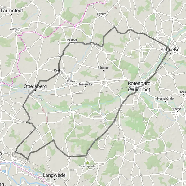 Map miniature of "Rotenburg Discovery" cycling inspiration in Lüneburg, Germany. Generated by Tarmacs.app cycling route planner