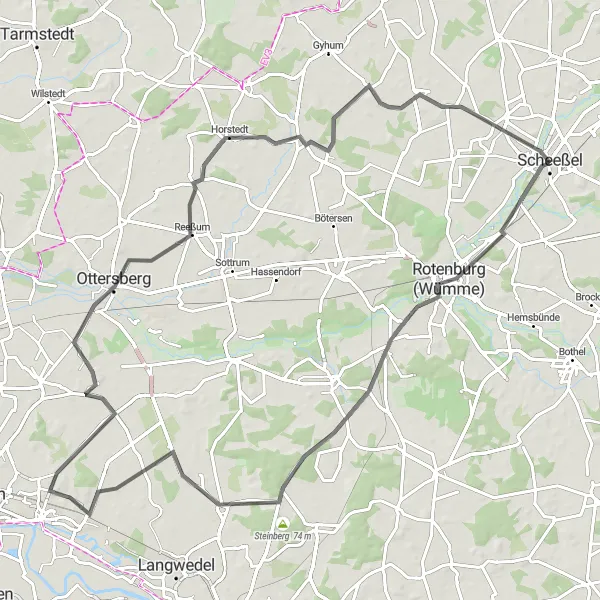 Karten-Miniaturansicht der Radinspiration "Radtour durch Rotenburg (Wümme) und Ottersberg" in Lüneburg, Germany. Erstellt vom Tarmacs.app-Routenplaner für Radtouren