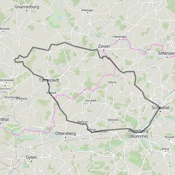 Map miniature of "Scenic Rotenburg Ride" cycling inspiration in Lüneburg, Germany. Generated by Tarmacs.app cycling route planner