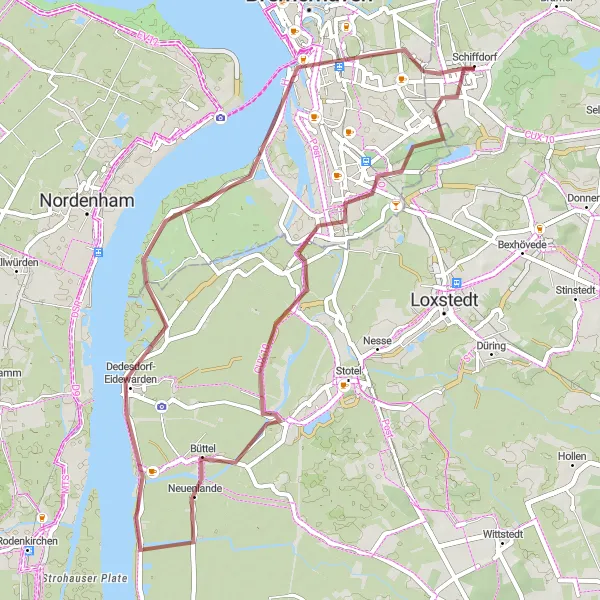 Map miniature of "The Coastal Retreat" cycling inspiration in Lüneburg, Germany. Generated by Tarmacs.app cycling route planner