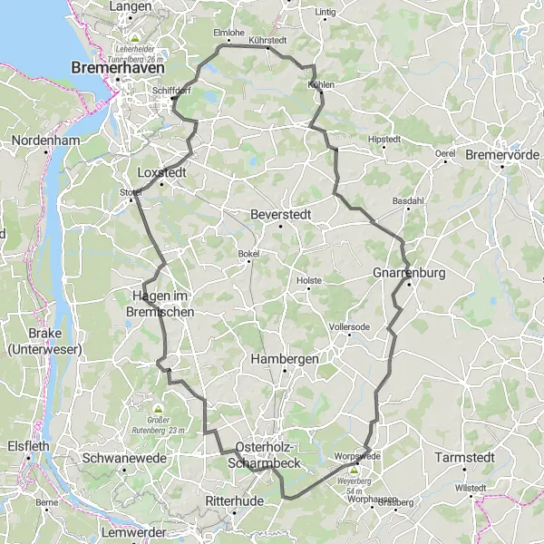 Map miniature of "Bramel and Beyond" cycling inspiration in Lüneburg, Germany. Generated by Tarmacs.app cycling route planner