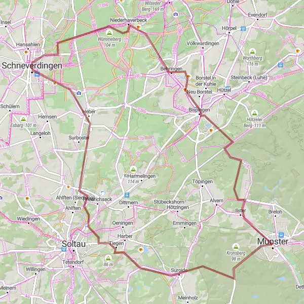 Map miniature of "Suhorn to Schneverdingen" cycling inspiration in Lüneburg, Germany. Generated by Tarmacs.app cycling route planner
