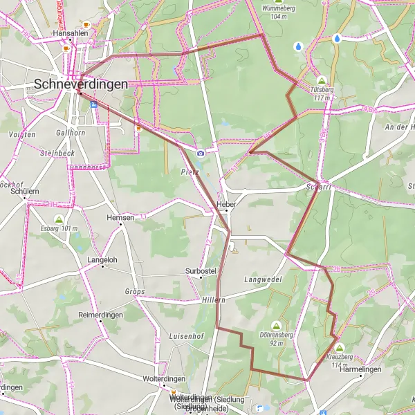 Map miniature of "Wulfsberg to Schneverdingen" cycling inspiration in Lüneburg, Germany. Generated by Tarmacs.app cycling route planner