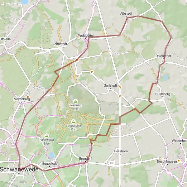 Map miniature of ""Gravel Adventure" - Wulsbüttel-Brundorf Route" cycling inspiration in Lüneburg, Germany. Generated by Tarmacs.app cycling route planner