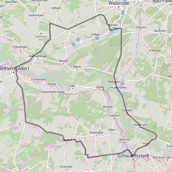 Map miniature of "Road Adventure Through Lüneburg Region" cycling inspiration in Lüneburg, Germany. Generated by Tarmacs.app cycling route planner