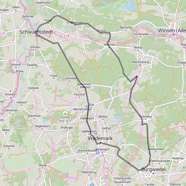 Map miniature of "Scenic Road Cycling Adventure" cycling inspiration in Lüneburg, Germany. Generated by Tarmacs.app cycling route planner