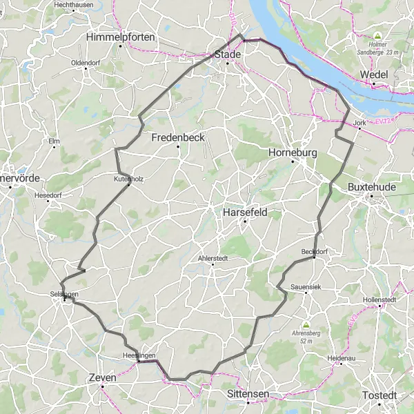 Karten-Miniaturansicht der Radinspiration "Kreisfahrt ab Selsingen" in Lüneburg, Germany. Erstellt vom Tarmacs.app-Routenplaner für Radtouren