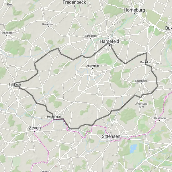 Map miniature of "Harsefeld Discovery" cycling inspiration in Lüneburg, Germany. Generated by Tarmacs.app cycling route planner