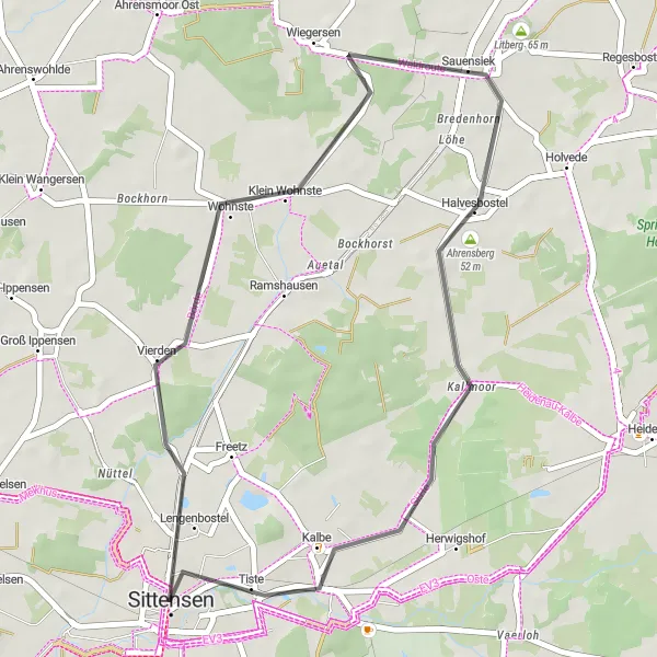 Karten-Miniaturansicht der Radinspiration "Gemütliche Radtour durch Vierden und Sauensiek" in Lüneburg, Germany. Erstellt vom Tarmacs.app-Routenplaner für Radtouren