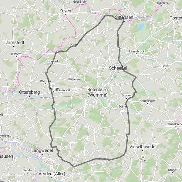 Karten-Miniaturansicht der Radinspiration "Lüneburg Rundtour durch Brockel und Groß Meckelsen" in Lüneburg, Germany. Erstellt vom Tarmacs.app-Routenplaner für Radtouren