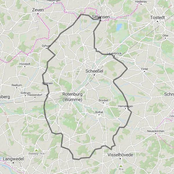 Karten-Miniaturansicht der Radinspiration "Straßenrundtour um Lüneburg" in Lüneburg, Germany. Erstellt vom Tarmacs.app-Routenplaner für Radtouren