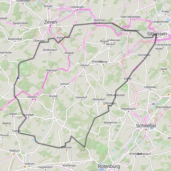 Map miniature of "Schleeßel and Oldendorf Ride" cycling inspiration in Lüneburg, Germany. Generated by Tarmacs.app cycling route planner