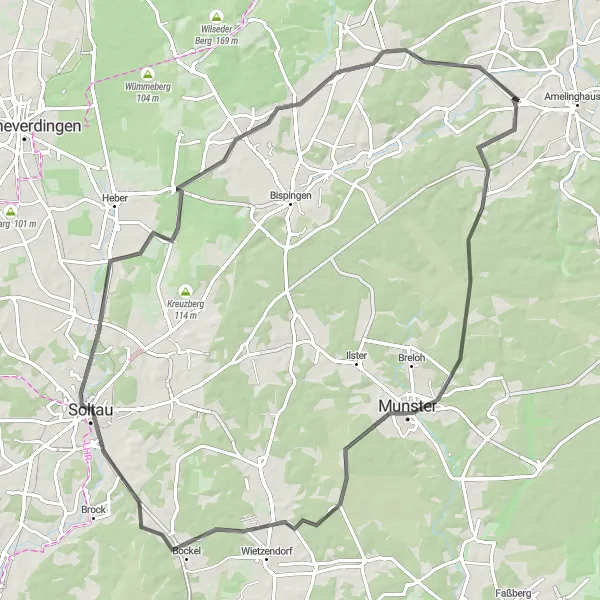 Map miniature of "Hidden Gems Ride" cycling inspiration in Lüneburg, Germany. Generated by Tarmacs.app cycling route planner