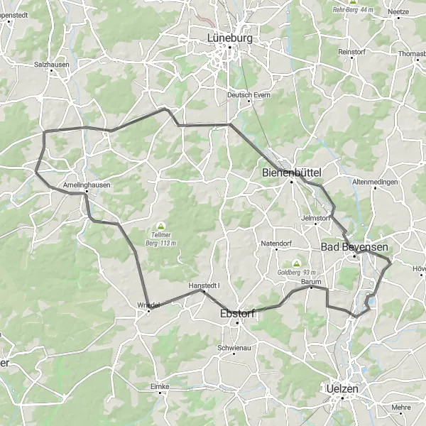 Map miniature of "Ebstorf Excursion" cycling inspiration in Lüneburg, Germany. Generated by Tarmacs.app cycling route planner