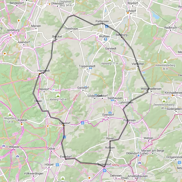Map miniature of "Lüneburg Hills Road Loop" cycling inspiration in Lüneburg, Germany. Generated by Tarmacs.app cycling route planner