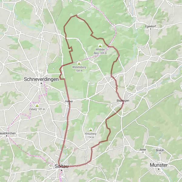 Map miniature of "Bispingen Gravel Expedition" cycling inspiration in Lüneburg, Germany. Generated by Tarmacs.app cycling route planner