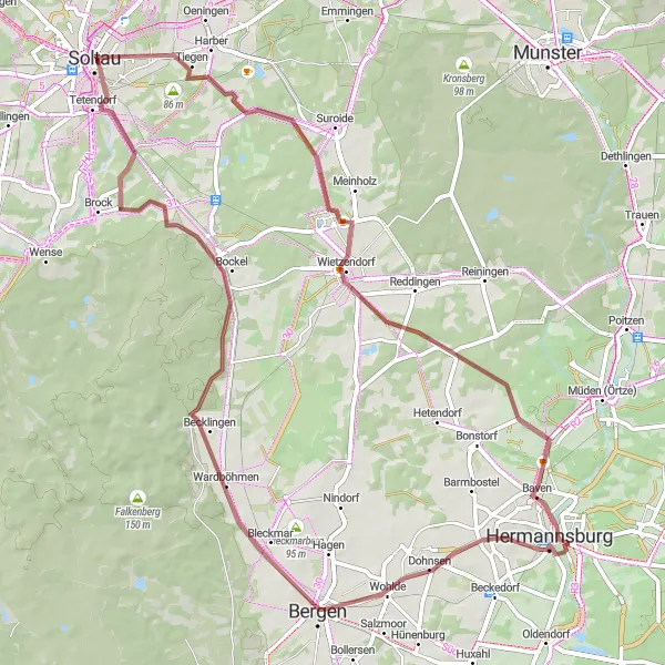 Map miniature of "Exploring Wietzendorf's Natural Wonders" cycling inspiration in Lüneburg, Germany. Generated by Tarmacs.app cycling route planner