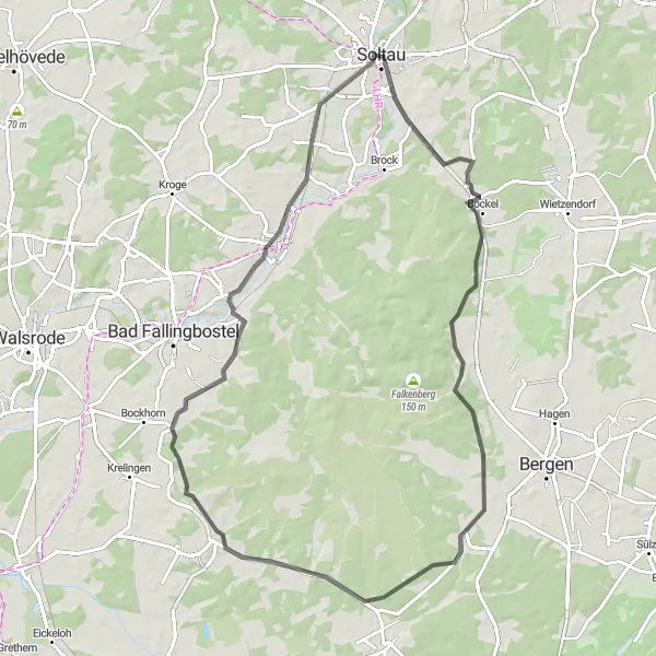 Map miniature of "Tranquil Soltau" cycling inspiration in Lüneburg, Germany. Generated by Tarmacs.app cycling route planner