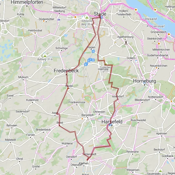 Map miniature of "The Gravel Challenge" cycling inspiration in Lüneburg, Germany. Generated by Tarmacs.app cycling route planner