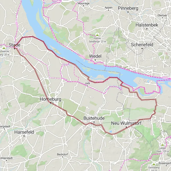 Map miniature of "Gravel Adventures" cycling inspiration in Lüneburg, Germany. Generated by Tarmacs.app cycling route planner