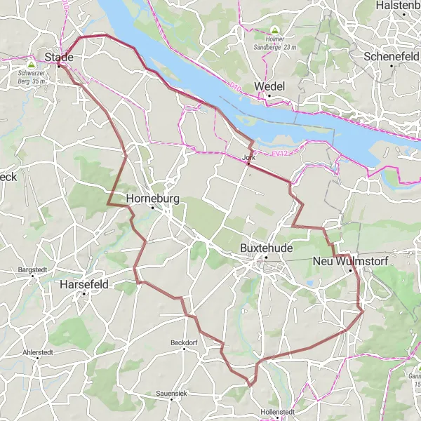 Karten-Miniaturansicht der Radinspiration "Hohe Wedel und Hexen-Berg Rundfahrt" in Lüneburg, Germany. Erstellt vom Tarmacs.app-Routenplaner für Radtouren