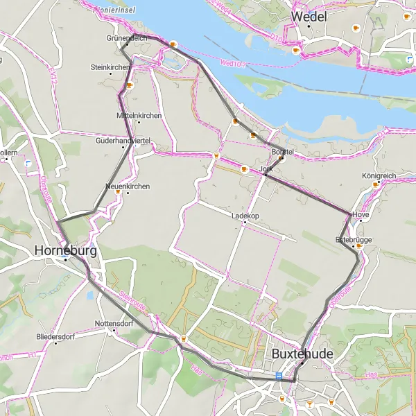 Map miniature of "Borstel Loop" cycling inspiration in Lüneburg, Germany. Generated by Tarmacs.app cycling route planner