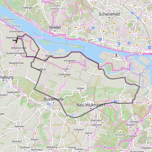Map miniature of "River and Countryside" cycling inspiration in Lüneburg, Germany. Generated by Tarmacs.app cycling route planner