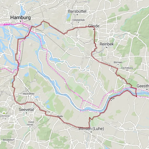 Map miniature of "Gravel Adventure in the Hamburg Countryside" cycling inspiration in Lüneburg, Germany. Generated by Tarmacs.app cycling route planner