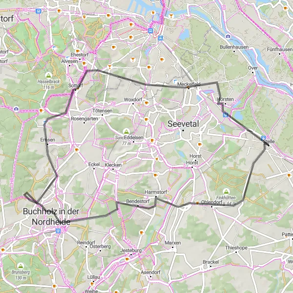 Karten-Miniaturansicht der Radinspiration "Entdeckungstour durch die Nordheide" in Lüneburg, Germany. Erstellt vom Tarmacs.app-Routenplaner für Radtouren