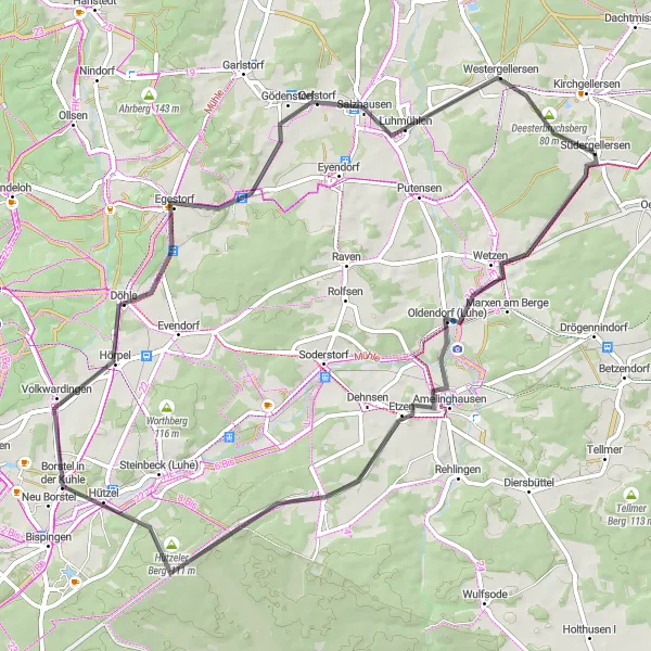 Map miniature of "Hill Challenge" cycling inspiration in Lüneburg, Germany. Generated by Tarmacs.app cycling route planner