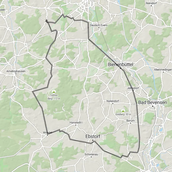 Karten-Miniaturansicht der Radinspiration "Radtour durch malerische Dörfer" in Lüneburg, Germany. Erstellt vom Tarmacs.app-Routenplaner für Radtouren
