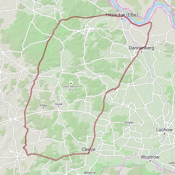Map miniature of "Göhrde Gravel Adventure" cycling inspiration in Lüneburg, Germany. Generated by Tarmacs.app cycling route planner