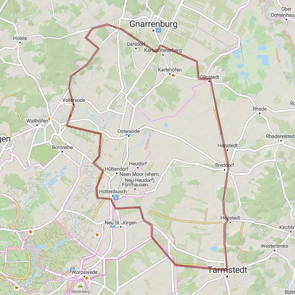 Karten-Miniaturansicht der Radinspiration "Gravel Tour um Tarmstedt" in Lüneburg, Germany. Erstellt vom Tarmacs.app-Routenplaner für Radtouren