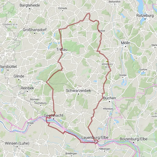 Map miniature of "Countryside Adventure: Hilltops and Countryside Charm" cycling inspiration in Lüneburg, Germany. Generated by Tarmacs.app cycling route planner