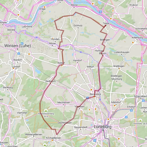 Map miniature of "The Scenic Loop" cycling inspiration in Lüneburg, Germany. Generated by Tarmacs.app cycling route planner