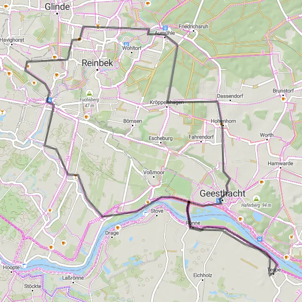 Karten-Miniaturansicht der Radinspiration "Radtour von Tespe nach Krümmel" in Lüneburg, Germany. Erstellt vom Tarmacs.app-Routenplaner für Radtouren