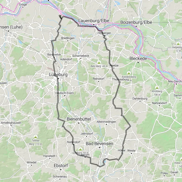 Map miniature of "Artlenburg Loop" cycling inspiration in Lüneburg, Germany. Generated by Tarmacs.app cycling route planner