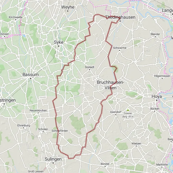 Map miniature of "The Vilsen Discovery" cycling inspiration in Lüneburg, Germany. Generated by Tarmacs.app cycling route planner