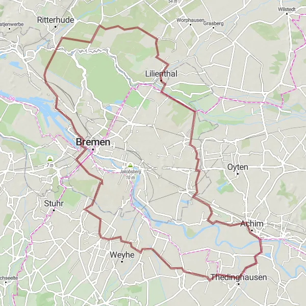 Map miniature of "Bremen Gravel Adventure" cycling inspiration in Lüneburg, Germany. Generated by Tarmacs.app cycling route planner