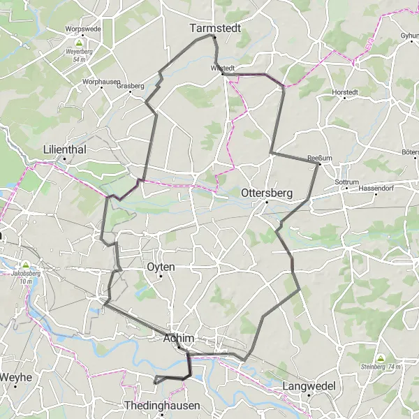 Map miniature of "Wilstedt Exploration" cycling inspiration in Lüneburg, Germany. Generated by Tarmacs.app cycling route planner