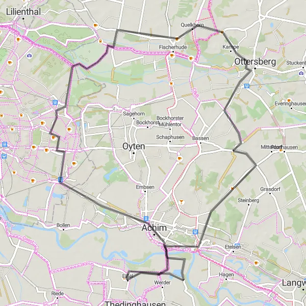 Map miniature of "The Achim Loop" cycling inspiration in Lüneburg, Germany. Generated by Tarmacs.app cycling route planner