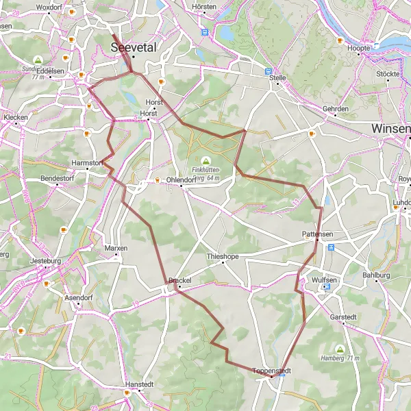Map miniature of "Brackel and Seevetal Gravel Route" cycling inspiration in Lüneburg, Germany. Generated by Tarmacs.app cycling route planner