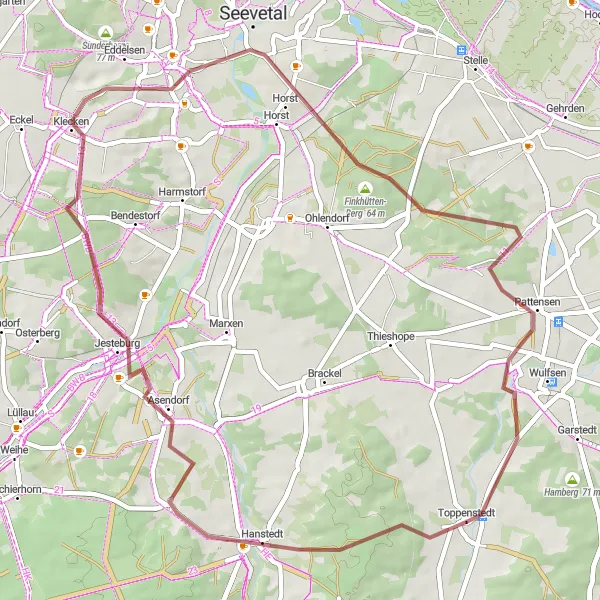 Map miniature of "Hanstedt and Jesteburg Gravel Route" cycling inspiration in Lüneburg, Germany. Generated by Tarmacs.app cycling route planner