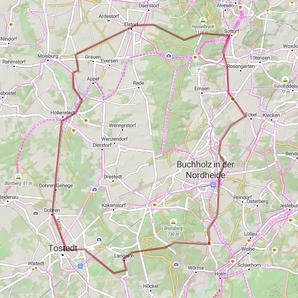 Map miniature of "The Hollenstedt Adventure" cycling inspiration in Lüneburg, Germany. Generated by Tarmacs.app cycling route planner