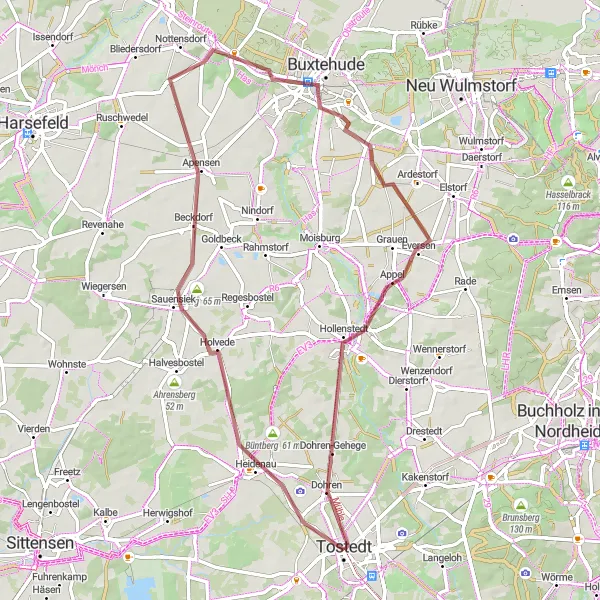 Karten-Miniaturansicht der Radinspiration "Gravel-Tour von Tostedt durch die malerische Landschaft" in Lüneburg, Germany. Erstellt vom Tarmacs.app-Routenplaner für Radtouren