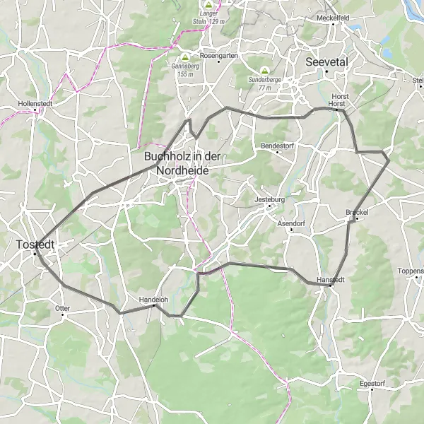 Map miniature of "The Lerchenberg Excursion" cycling inspiration in Lüneburg, Germany. Generated by Tarmacs.app cycling route planner