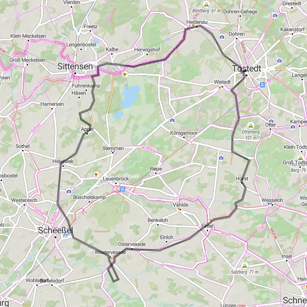 Map miniature of "The Riepshof Loop" cycling inspiration in Lüneburg, Germany. Generated by Tarmacs.app cycling route planner