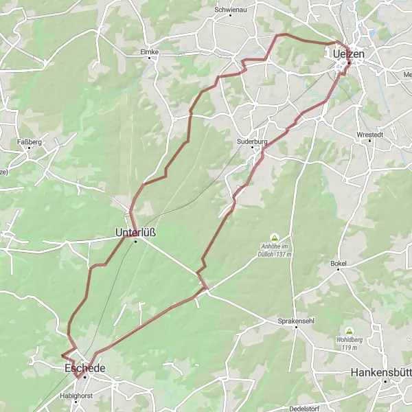 Karten-Miniaturansicht der Radinspiration "Rundtour durch idyllische Landschaften" in Lüneburg, Germany. Erstellt vom Tarmacs.app-Routenplaner für Radtouren