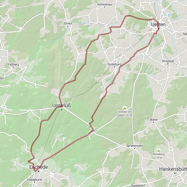 Map miniature of "Hösseringen Adventure" cycling inspiration in Lüneburg, Germany. Generated by Tarmacs.app cycling route planner